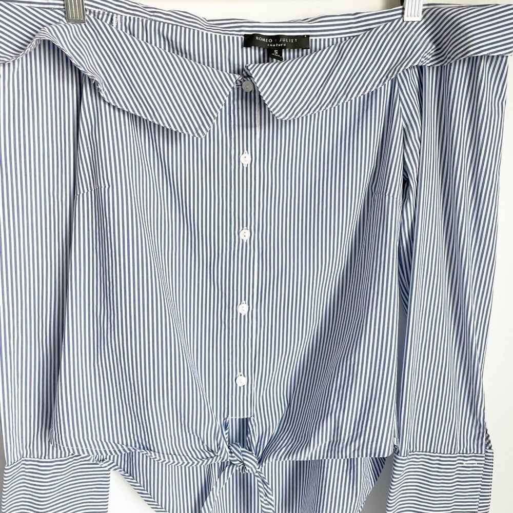 π’Romeo & Juliet Couture Blue White Striped Blouse S - Picture 4 of 8